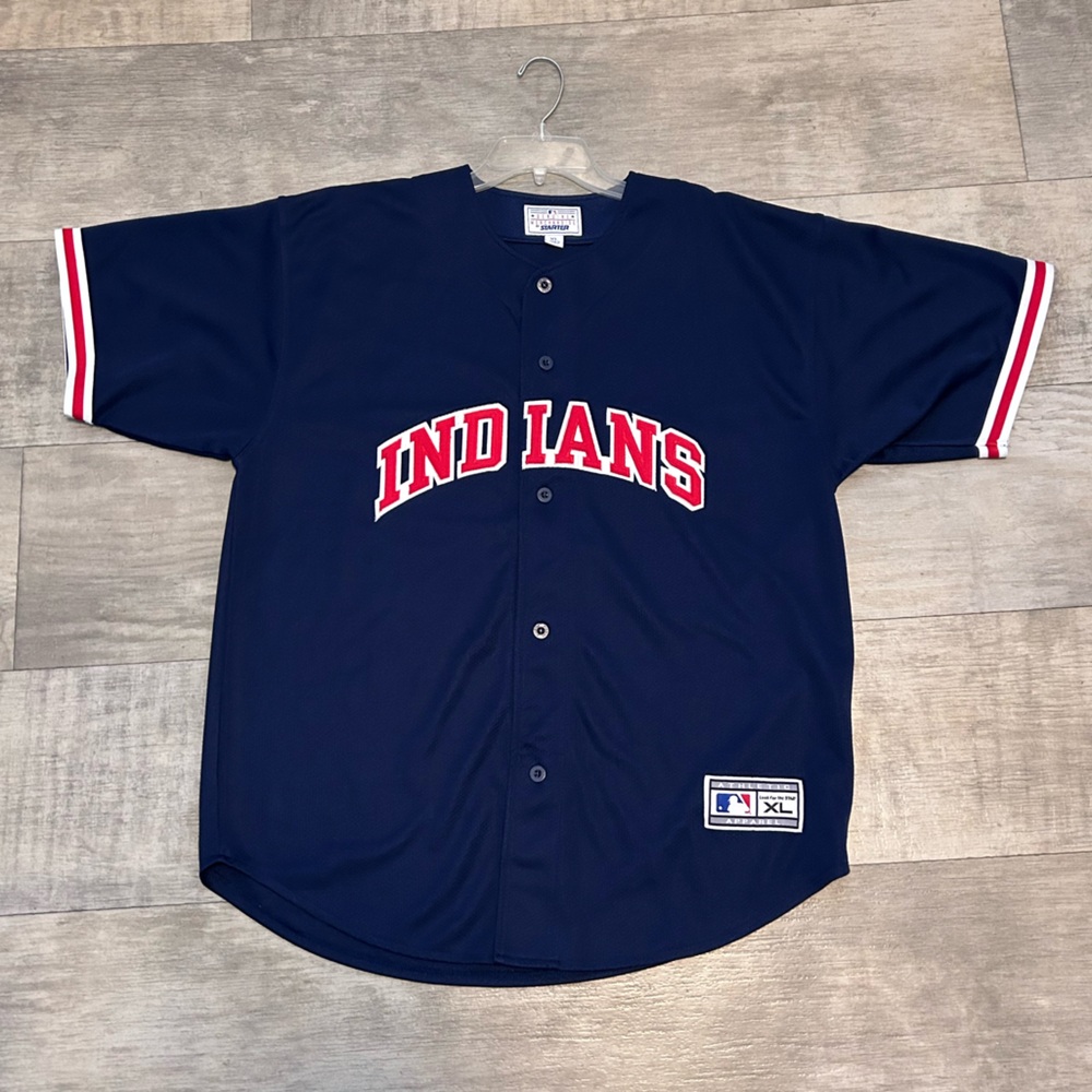 VINTAGE Official MLB Cleveland Indians STARTER Navy Stitched Jersey Adult XL